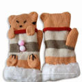 Knitted Animal-shaped Gloves with Fur and Rib, Made of 100% Acrylic